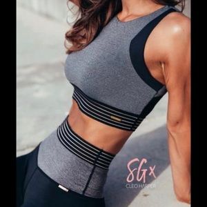 Cleo Harper Polo Bralet from the first SGxCH collection, black and grey, size M